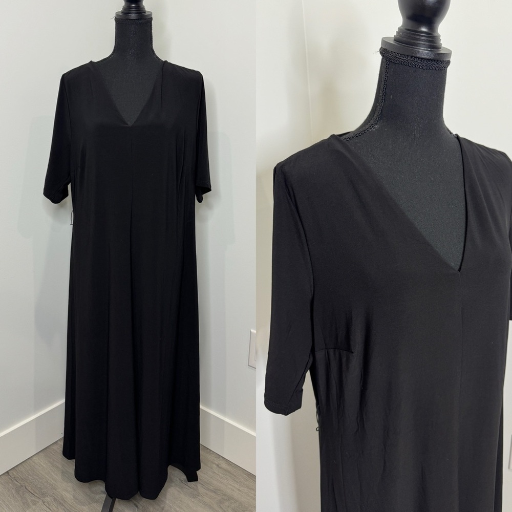 MSK Women’s Black Mid Elbow Sleeve V-Neck Dress
